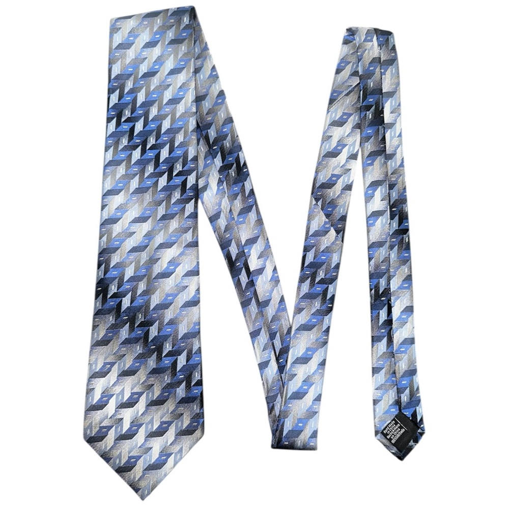 Van Heusen Men’s Tie Blue, Silver, Grey, and Black Abstract Geometric Pattern